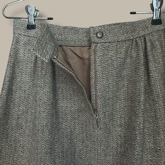 Vintage 80s Sz Small Beige Wool Blend Tweed Skirt Classic Career Basic Academia - Picture 6 of 7